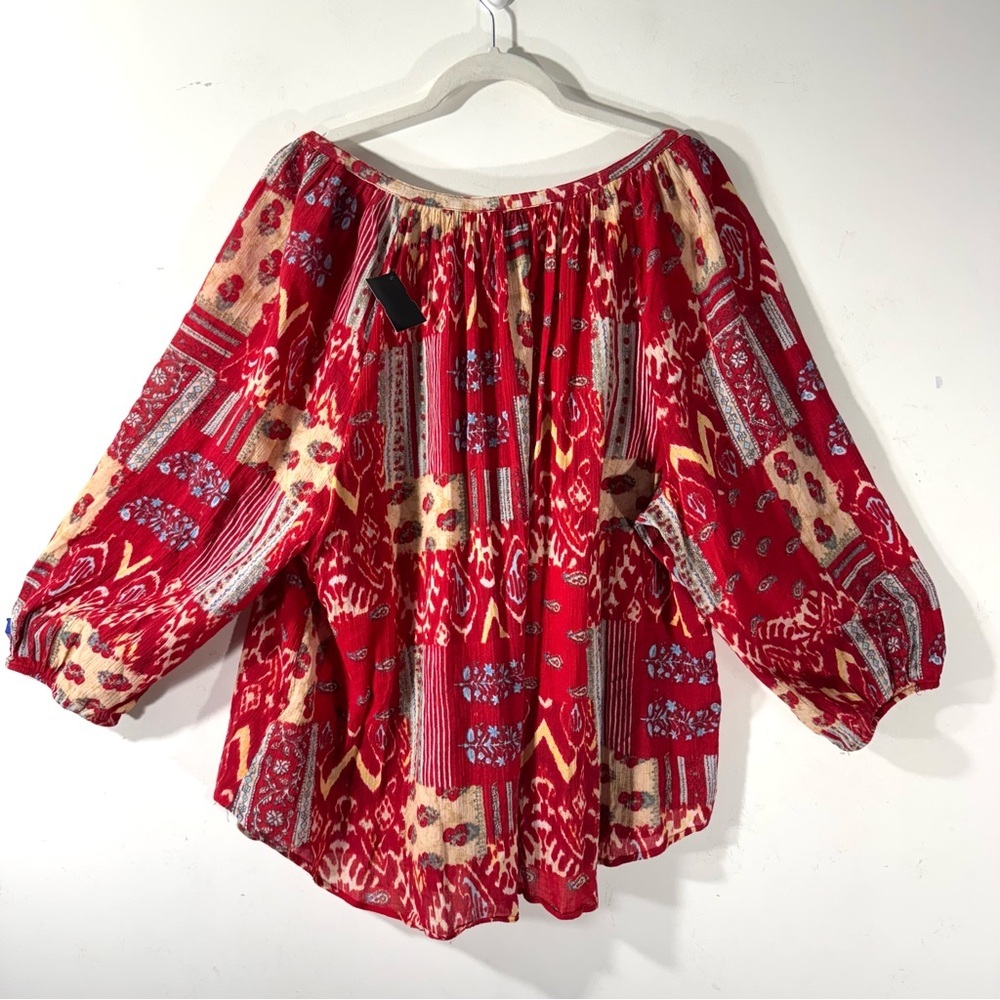 Chaps Red Patchwork Western Peasant Blouse - image 5